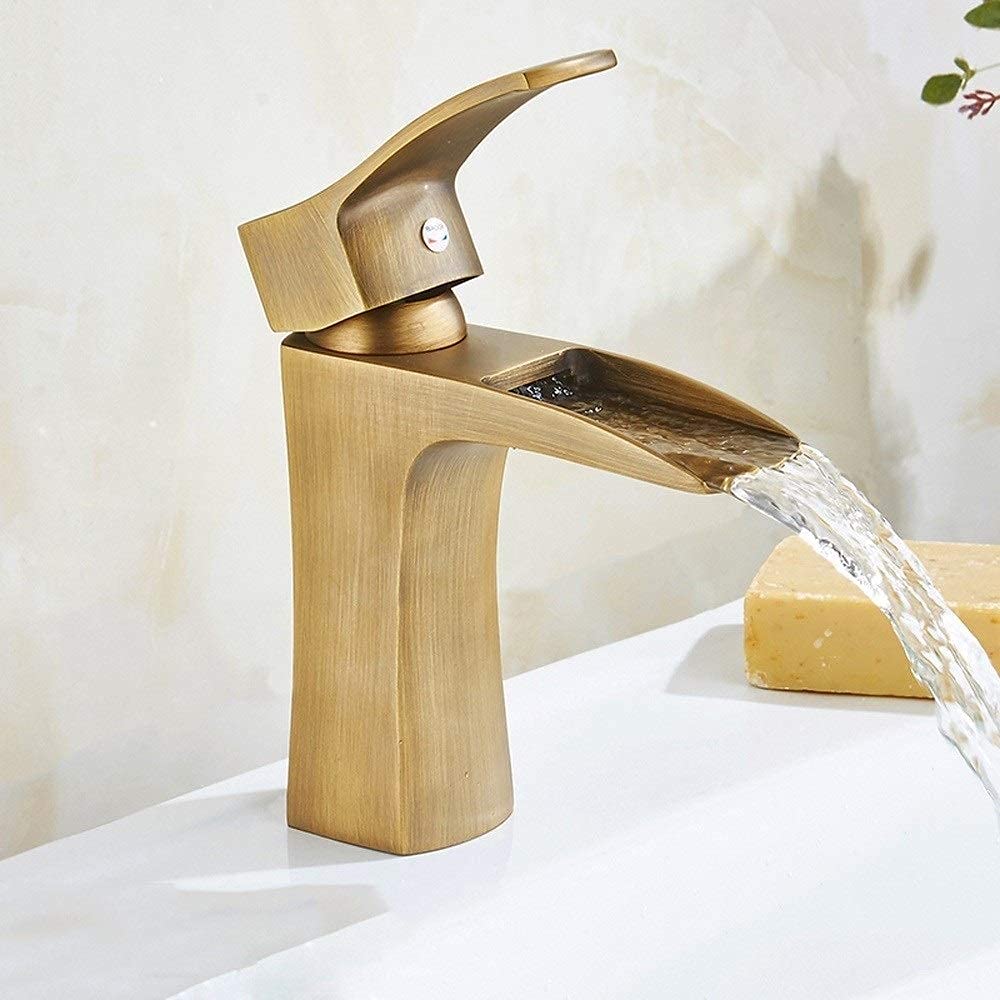 Robinet cascade antique anti-éclaboussures en bronze pour vasque