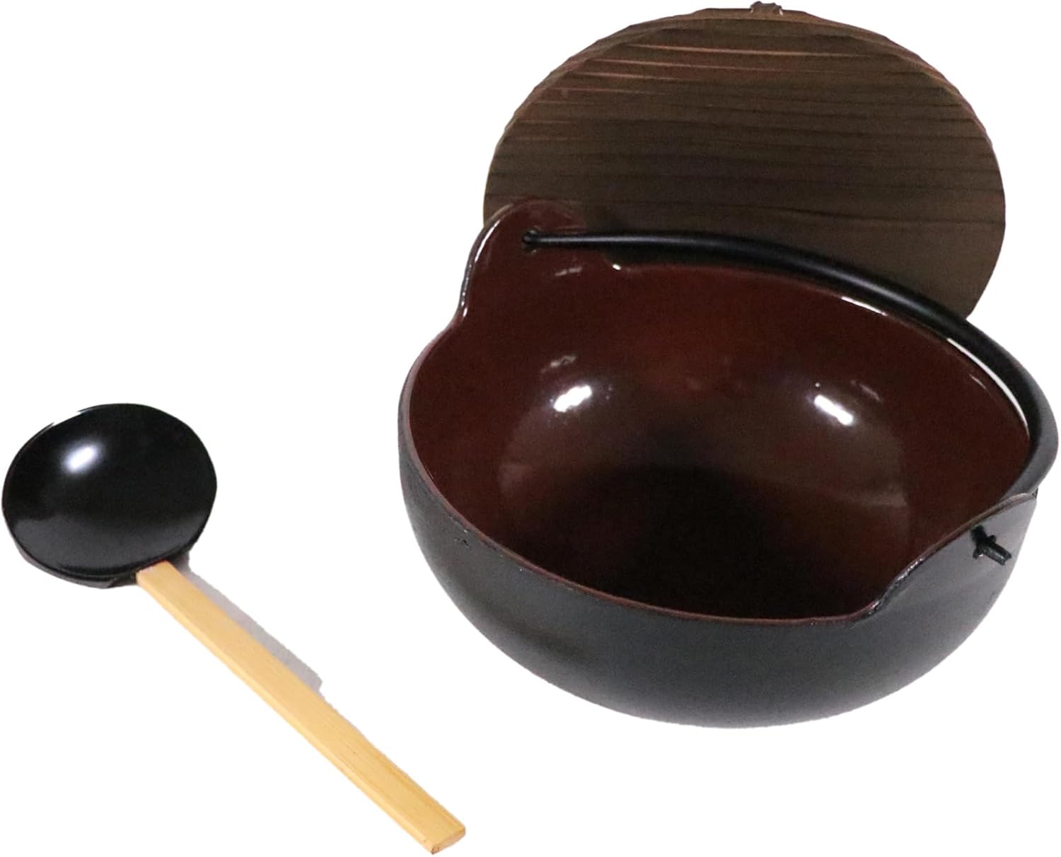 Chubu Tokiwa QYM02018 Yamaga Pot, 7.1 inches (18 cm) (with Ladle) (Inner Tea Enameled Finish), Made in Japan