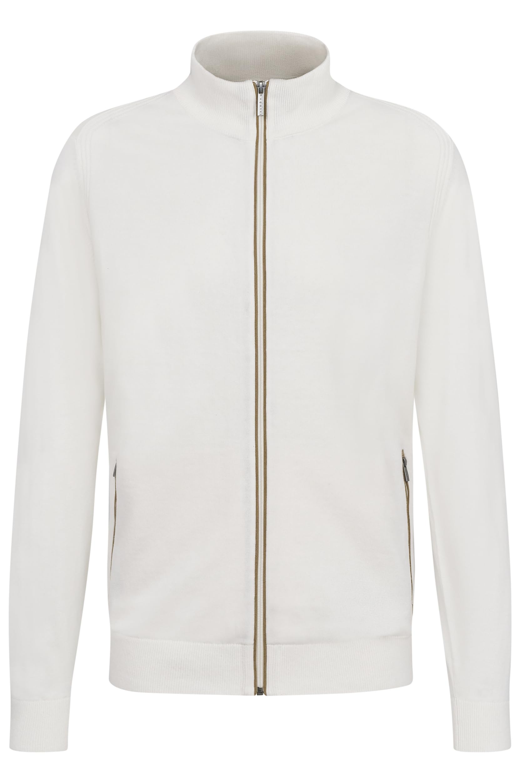 bugatti Men's Cardigan Zip Stand-Up Collar Regular Fit, 20-Ecru, M