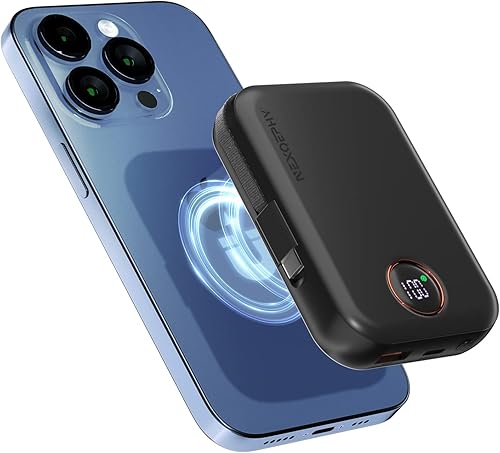 Cargador portátil inalámbrico, banco de energía magnético de 10000 mAh, cable tipo C integrado de 22.5 W, PD de carga rápida, batería de viaje para