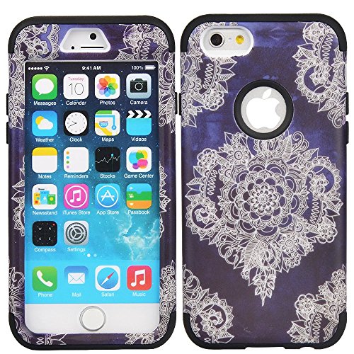 iPhone 6s Case, MagicSky [Shock Absorption] Hybrid Dual Layer Armor Defender Protective Case Cover for iPhone 6 (2014)/6s (2015) - Black/Flower2