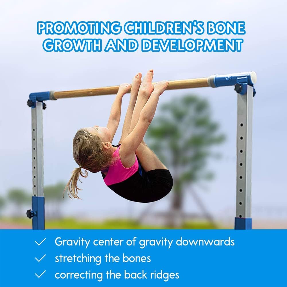 Gymnastics Kip Bar,Horizontal Bar with Rings for Kids for Girls,No Wobble Gymnastic Equipment for Home Training,3' to 5' Adjustable Height,Gymnasts 1-4 Levels,300 lbs Weight Capacity