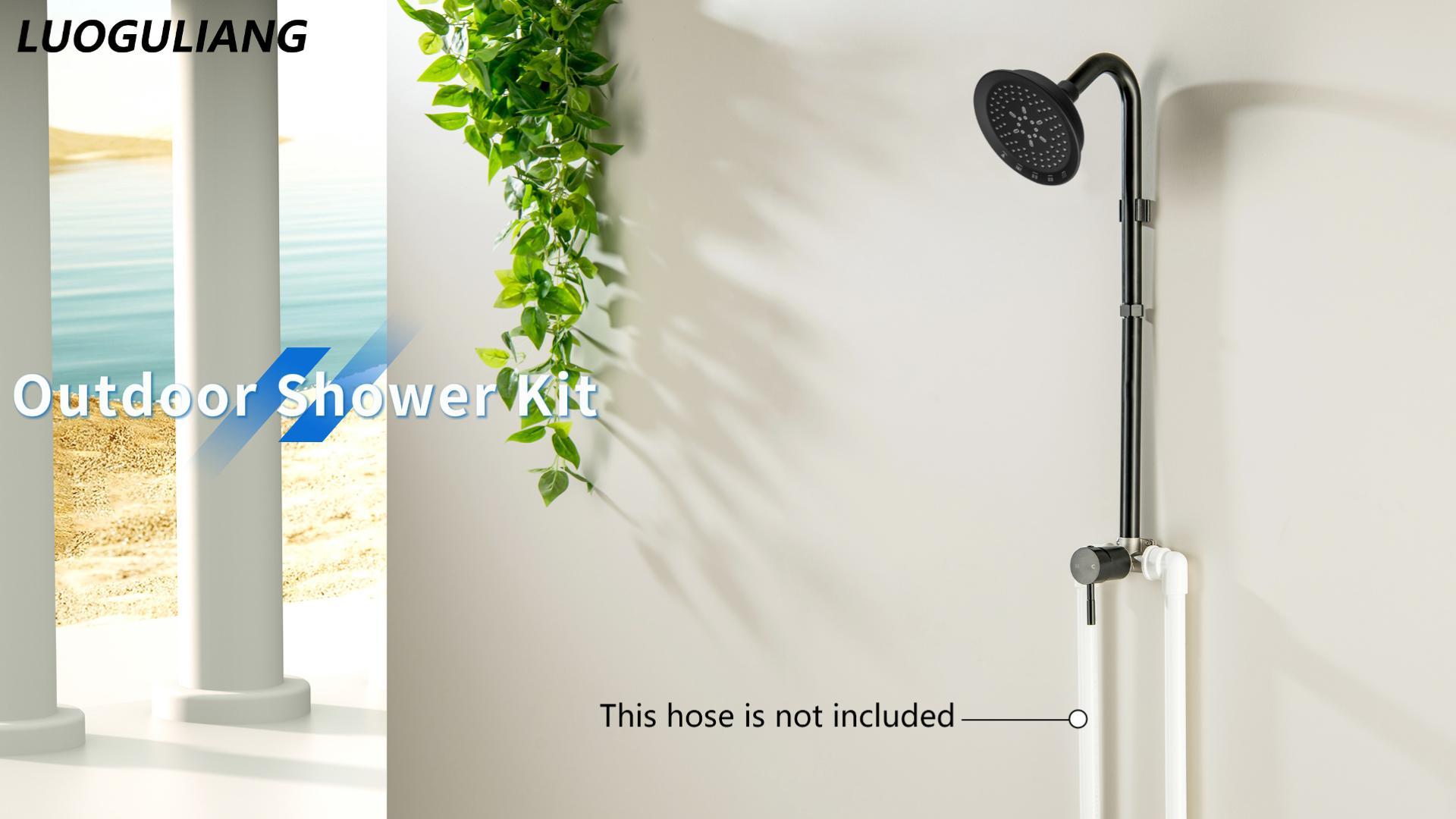 Kit de ducha exterior, grifería con acabado negro mate, manejo de una sola perilla, ducha para exterior con cabezal de 5 modos y alta presión para patio miniatura 7