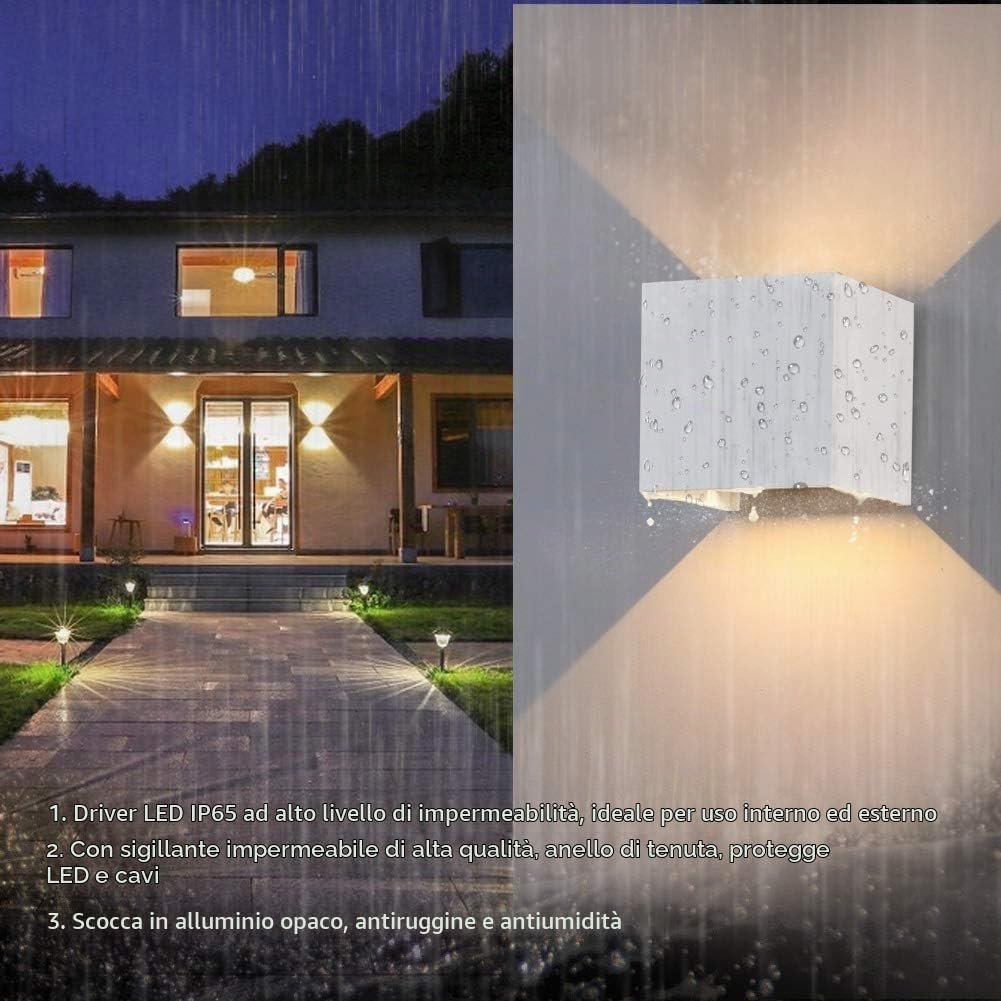 Klighten 2 Pezzi 12W Lampada da Parete LED Moderno, Applique da Parete Interno/Esterno Bianco caldo 3000K, Lampade da Parete Angolo del Fascio Regolabile, IP65 Impermeabile (Bianca)
