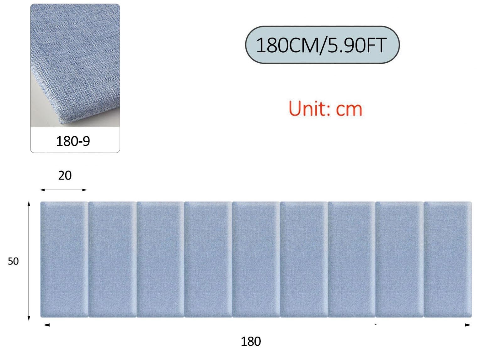 NEPHRA 3D Wall Panels Wandkissen Zum Aufhängen, Wandpaneele Selbstklebend Gepolstert, Wandpolster Selbstklebend für Kinderzimmer Kopfteil Bett 120 150 160 180 200cm (Farbe : A, Größe : 180cm)