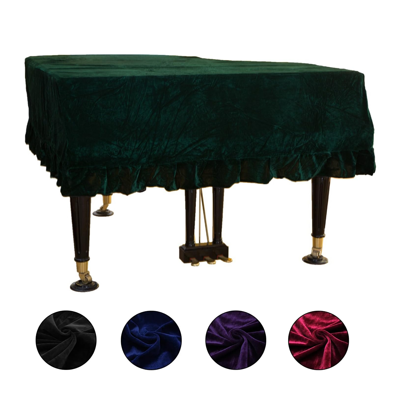 SUZLAZYR Grand Piano Cover, Velvet Baby Grand Piano Cover Piano Dust Cover Cloth Washable Soft Bordered Full Triangle Piano Decorated Protective Cover,Dark Green,160cm/62.99inch