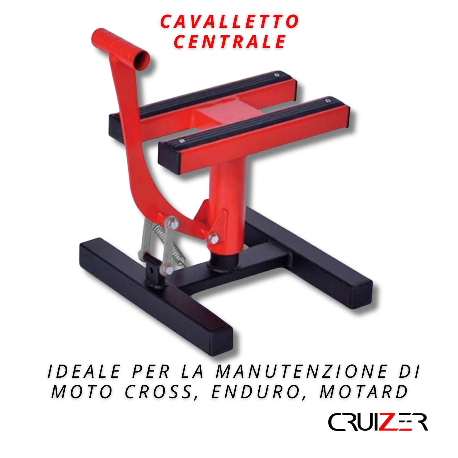 Cruizer - Cavalletto centrale alza moto Rosso cross enduro motard per manutenzione, portata massima 200 Kg