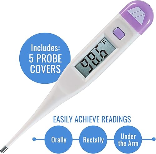 Miniatura 6 de MABIS Termómetro digital para bebés, niños y adultos para uso oral, rectal o axilas, clínicamente preciso en 60 segundos, morado (paquete de 2)