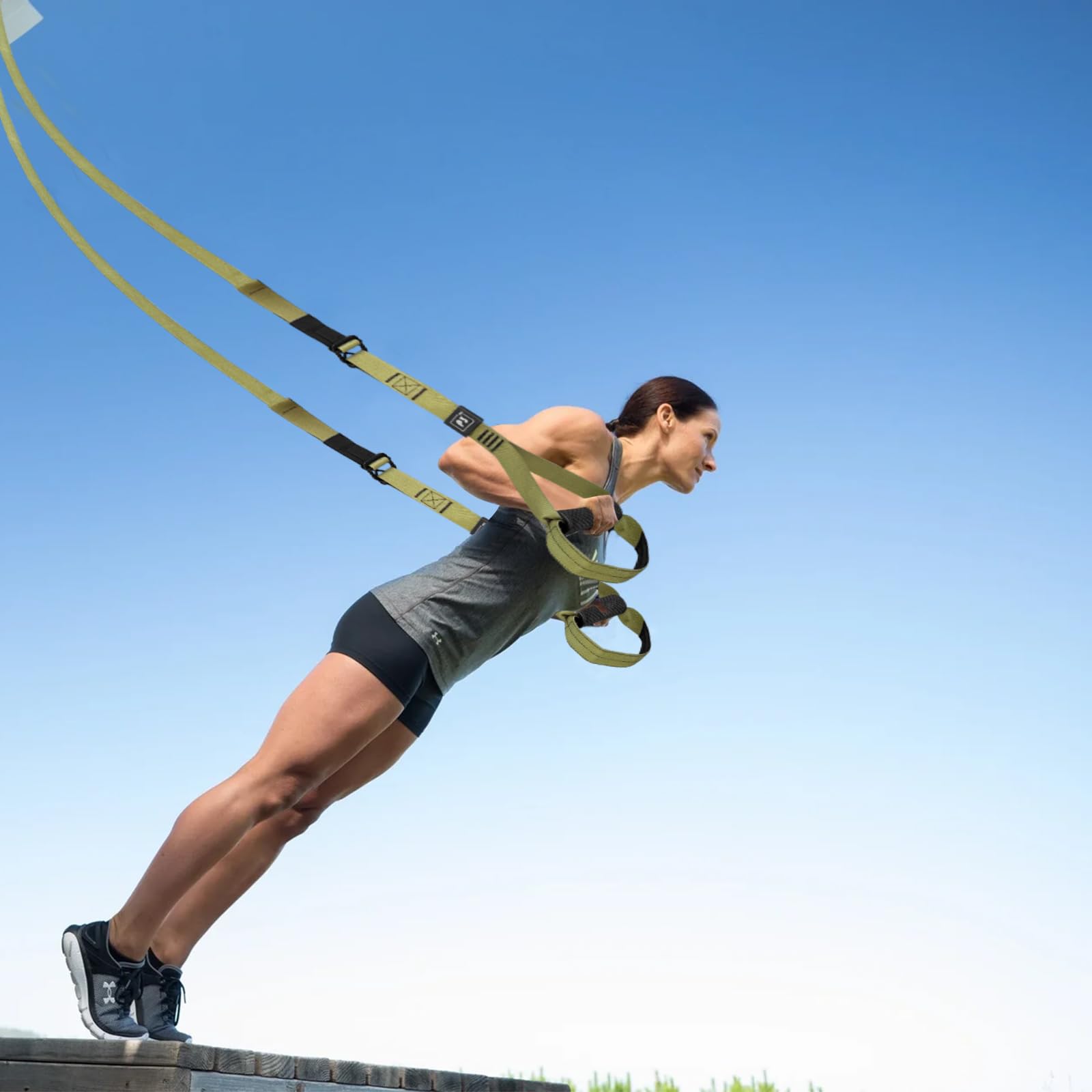 Allenamento in Sospensione, Kit per Allenamento a Sospensione con Ancoraggio per Porta, Fitness Da Casa, Sling Trainer Set, Outdoor Fitness Gym, per Indoor e Outdoor, Verde Militare