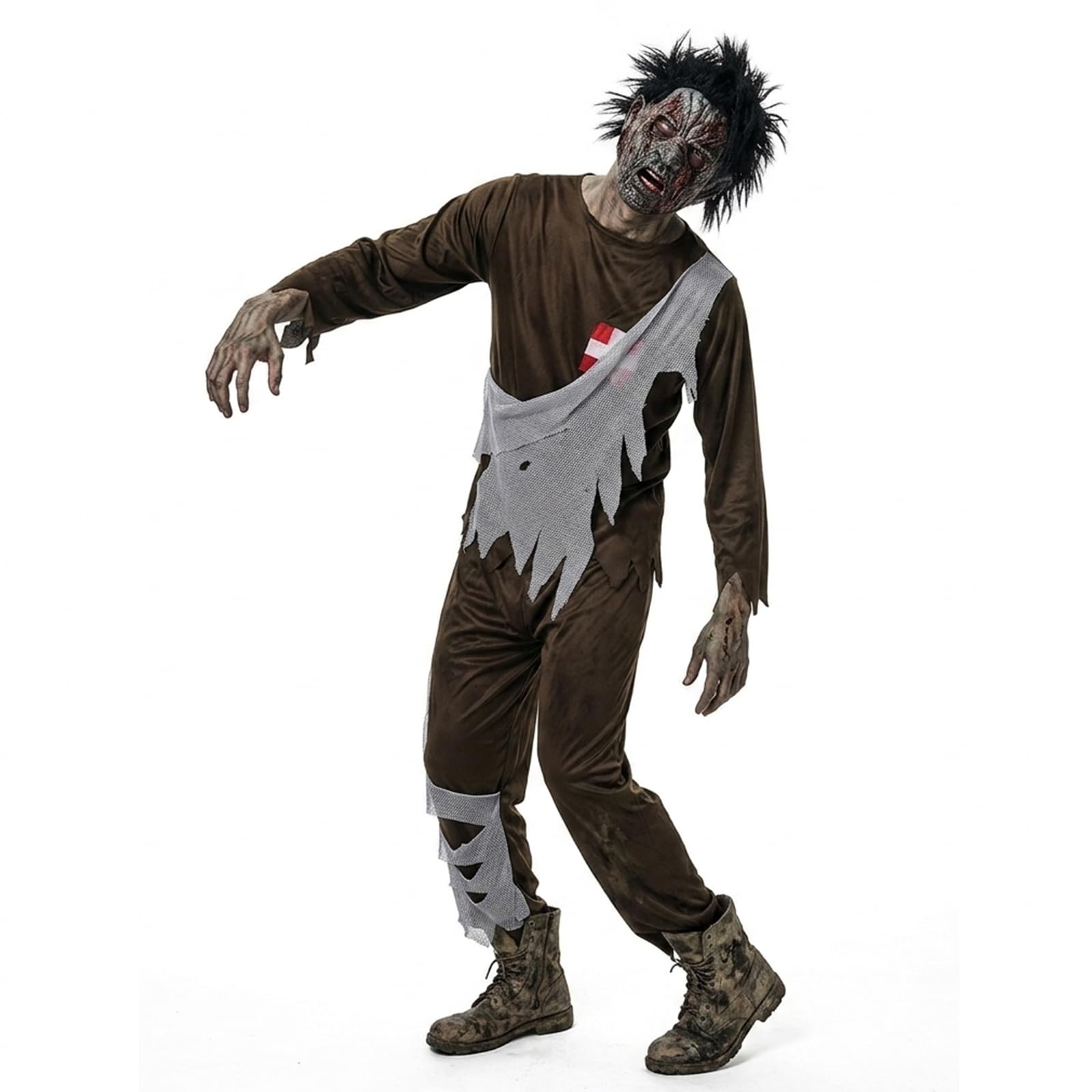Living Dead Zombie Costume for Adults and Men, Undead Horror Costume with Mask for Halloween Cosplay Carnival Carnival