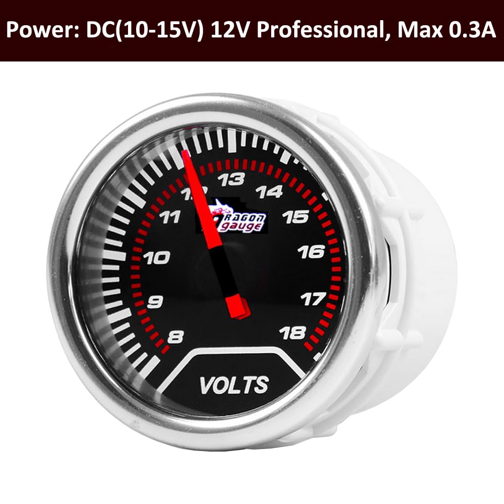 ETOPARS Universelle Voiture Jauge de Tension 2 Pouces 52mm Voltmètre Jauge Tension Pointeur Manometre Blanc Lumière Indicateur Voltmètre Testeur Instruments Volt Fumée