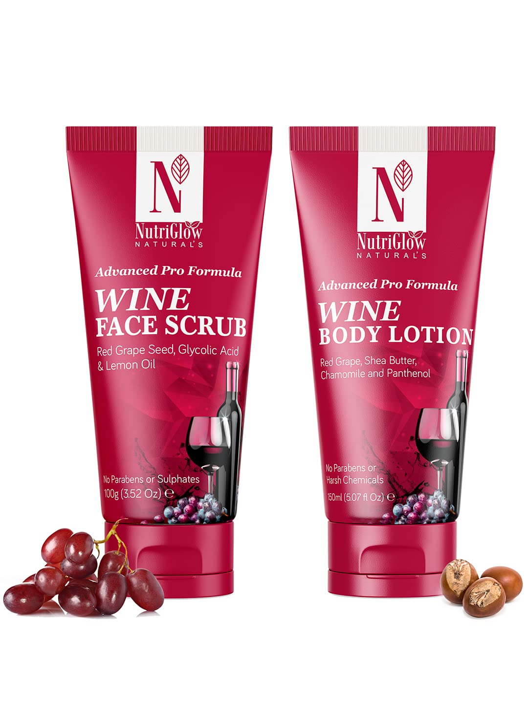 NutriGlow NATURALS Wine Face Scrub (100gm) Wine Body Lotion (150gm)