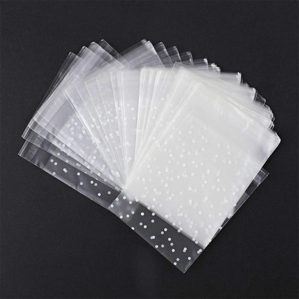 Bolsa de regalo autoadhesiva, bolsas de galletas para fiestas, 100 unidades de papel esmerilado de lunares para hornear bolsas de alimentos (10 x 10 cm)