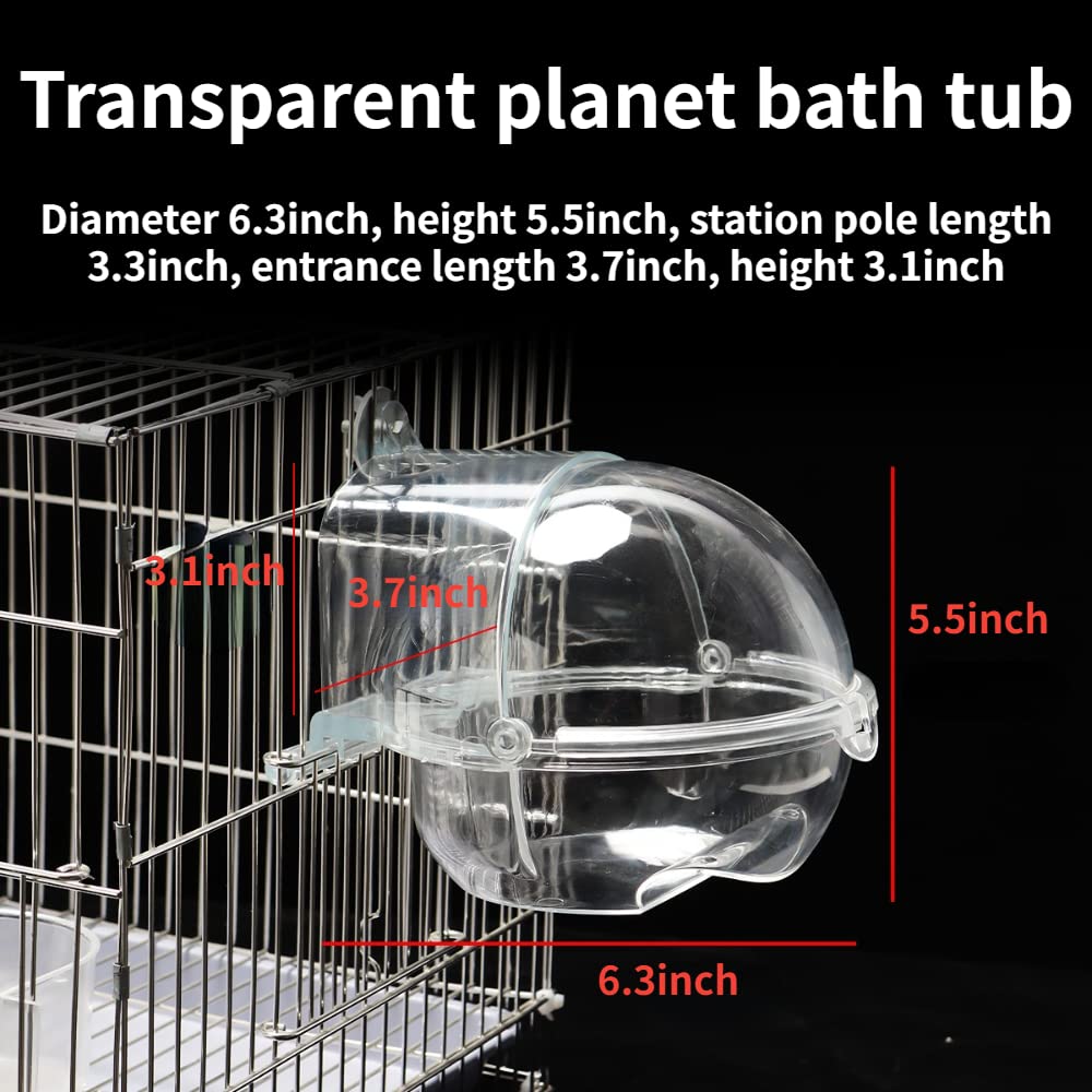 Bird Cage Bath Parrot Bath Box Accessories Planet Box Bird Bathing for Budgies Supplies Hanging Bathtub for Small Pet Cockatiel Canary Cockatoos Parakeet Conure Lovebird