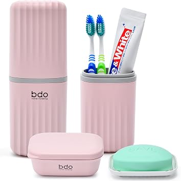 VITVITI Toothbrush Travel Case, Portable Travel Soap Container Leakproof Dish Tray, 7.88 inch Toothpaste Travel Toothbrush Holder with Cover for Trip/Bathroom/CampingPink