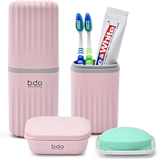 VITVITI Toothbrush Travel Case, Portable Travel Soap Container Leakproof Dish Tray, 7.88 inch Toothpaste Travel Toothbrush Holder with Cover for Trip/Bathroom/Camping(Pink)