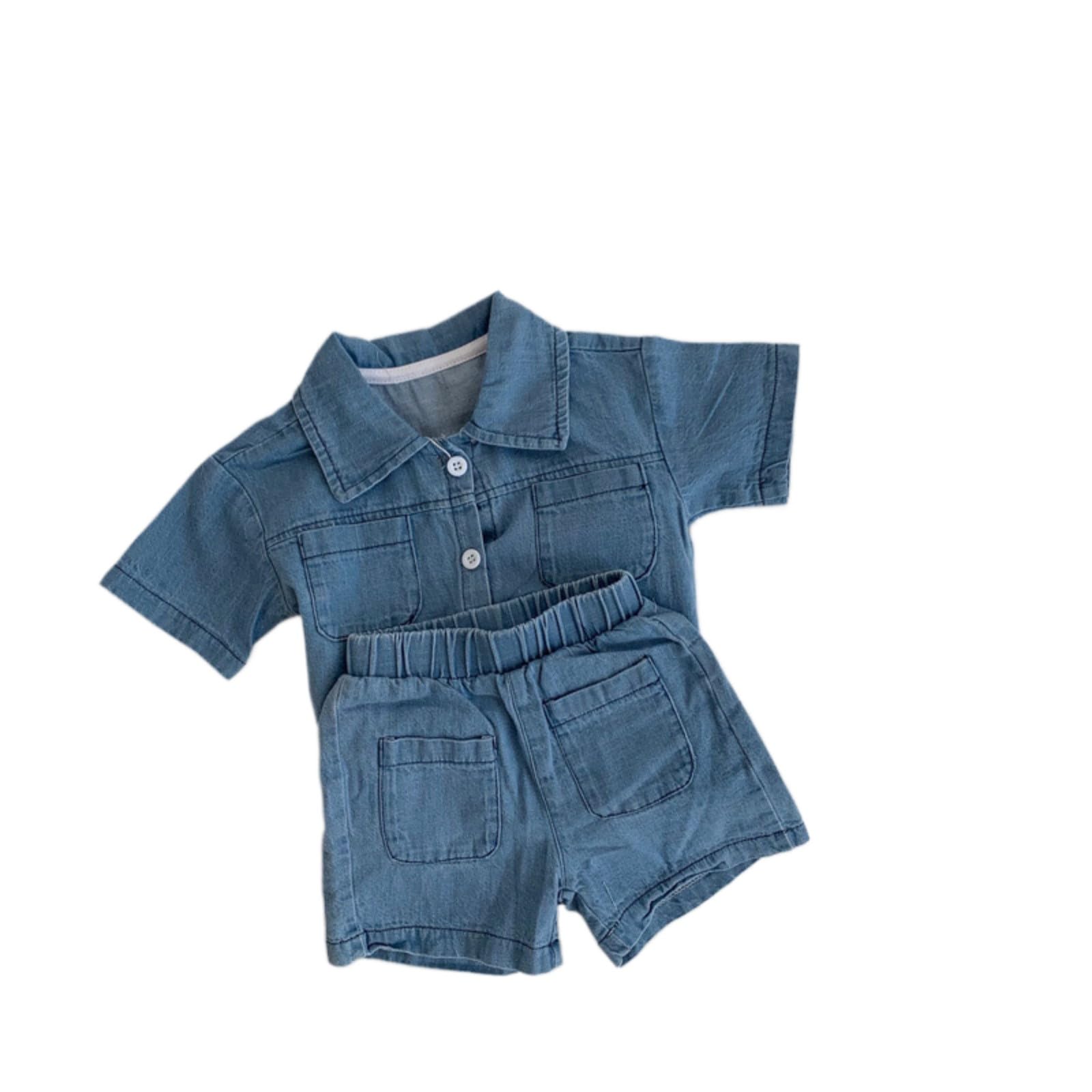 Ensemble short enfant garçon confortable en denim avec chemise légère à boutons - 5