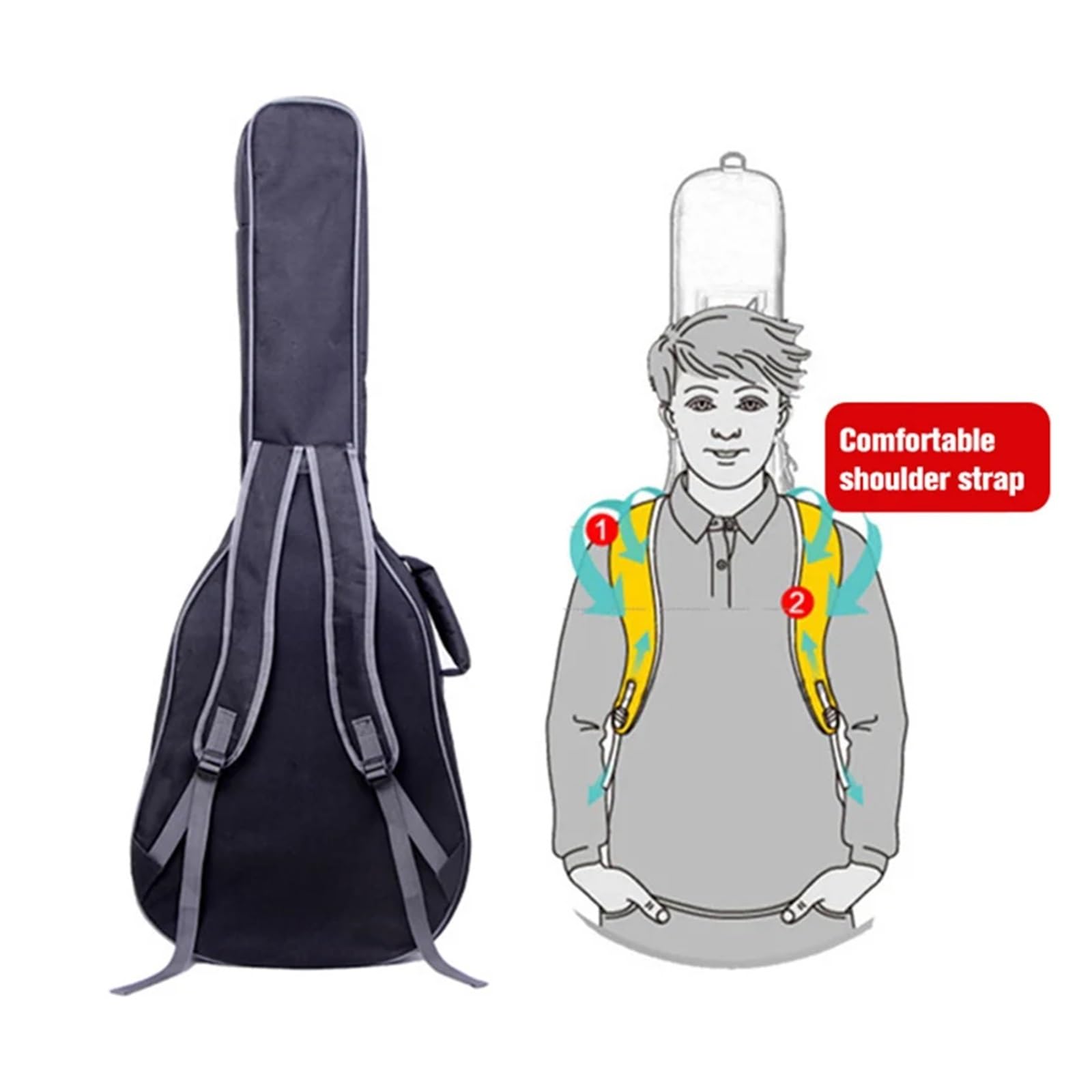 Bolsa De Guitarra Mochila Impermeable for Guitarra acústica de 36/38/39/40/41 Pulgadas, Gruesa, de algodón Oxford Acolchado de 12 mm, Color Negro(36 Inch Black)