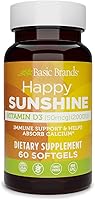 Vista 3 de Basic Brands Happy Sunshine Vitamina D3 2000 UI (50 mcg) – Apoyo óseo, inmunológico y muscular – Sin gluten, sin OMG – 60 cápsulas blandas