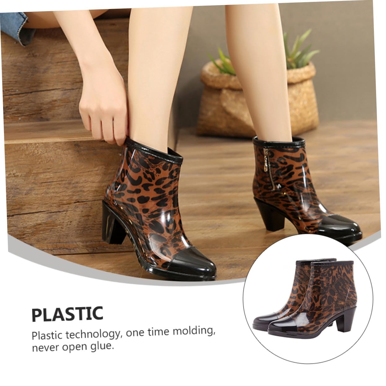 PartyKindom Botas de Lluvia Cortas de Pvc Tacón Alto para Mujer y Cremallera Lateral, Antideslizantes Diseño Elegante y Moda para Uso Diario