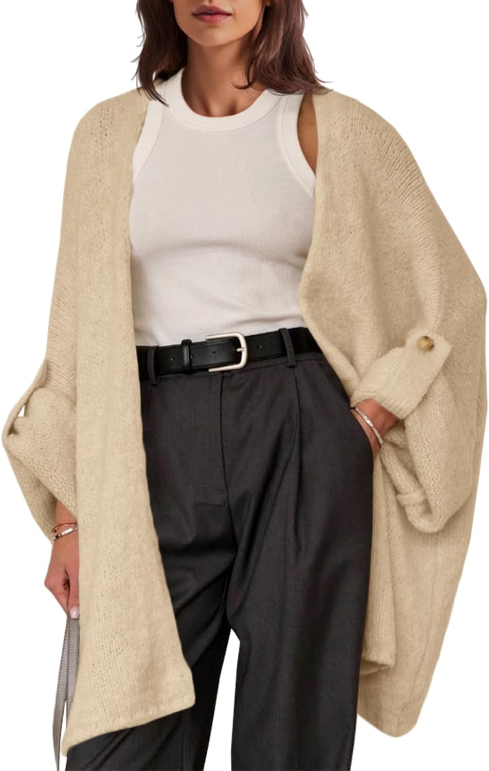 Saodimallsu Womens Oversized Long Cardigan Sweaters Casual Open Front Chunky Knit Slouchy Fall Trendy Sweater Coats