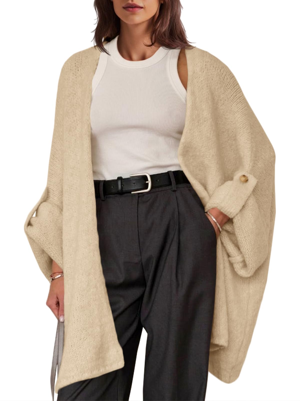 Saodimallsu Womens Oversized Long Cardigan Sweaters Casual Fall Trendy Coat | Cute ,Open Front,Batwing,2026 Chunky Knit Button Design Slouchy,Cozy Loose Fit Knee Length Winter Daily Wears