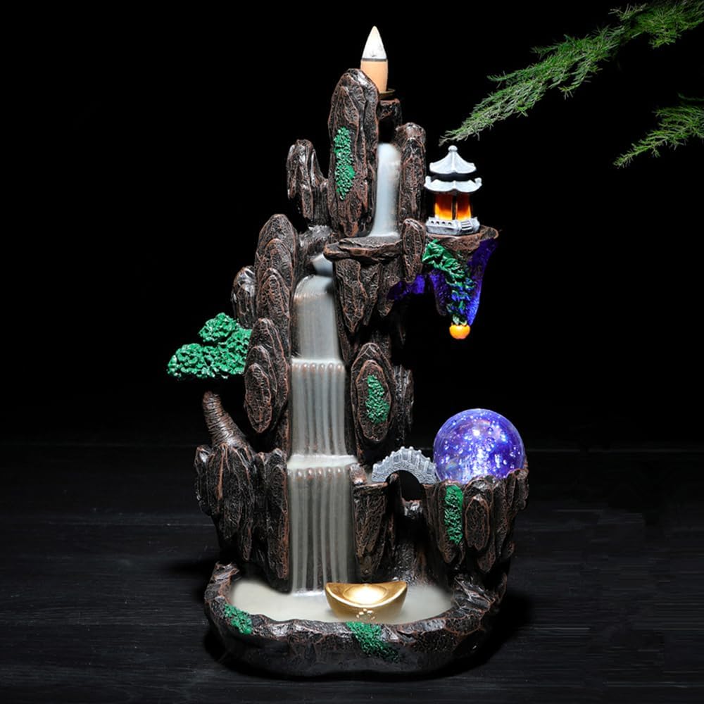 Semli Backflow Incense Holder Waterfall Incense Burner Home Decor Aromatherapy Ornament Incense Cones with Backflow Incense Cones Free (Yuanbao)