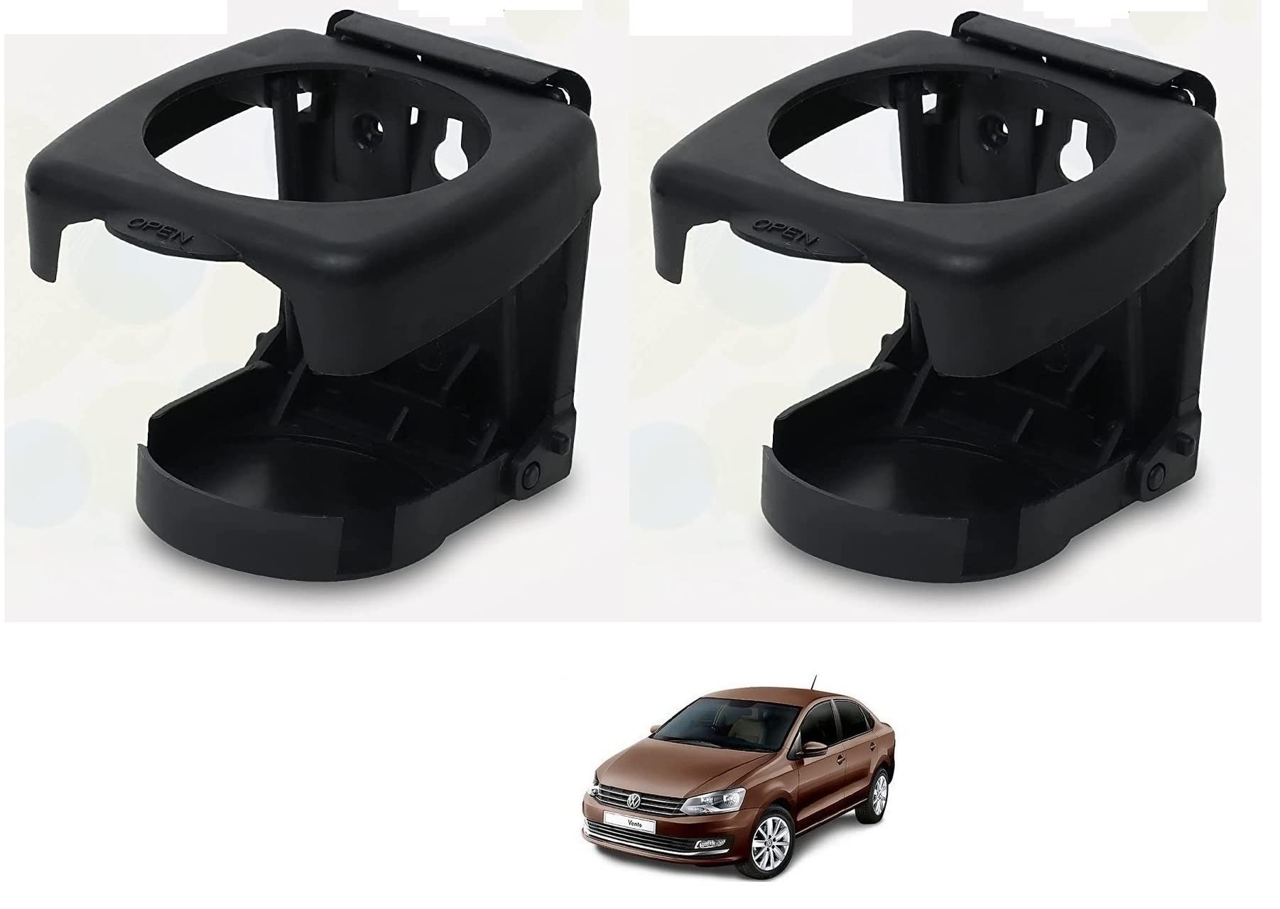 Kozdiko Car Black Foldable Drink Holder, Cup, Glass, Can and Bottle Holder (Pack of 2) for Volkswagen Vento