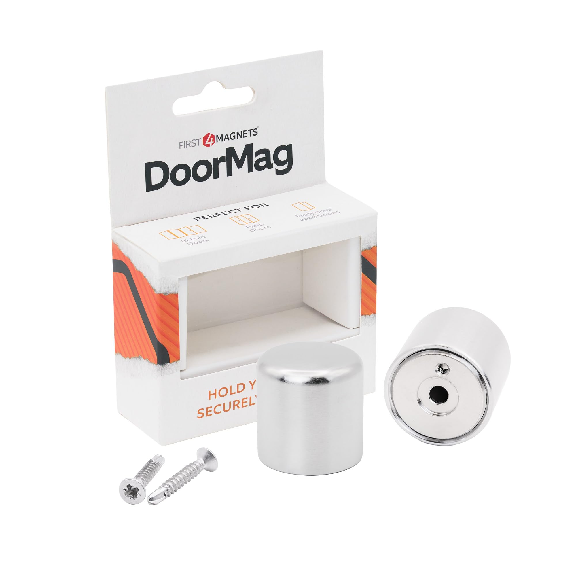 DoorMag Bifold Door Magnet, Magnetic Door Catch & Door Stop for Bi-Fold Folding Doors - Heavy Duty Magnetic Holder, Fixing Screws Included - Brushed Chrome
