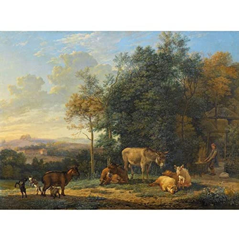 Artery8 Du Jardin Landscape Two Donkeys Goats Pigs Painting Art Print Canvas Premium Wall Decor Poster Mural