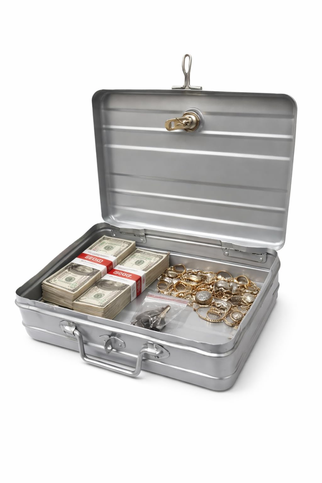 JAYCO Caja de almacenamiento de aluminio para dinero en efectivo y joyas, 30,5 cm, tamaño mediano (30 cm x 21 cm x 10 cm, plateado)