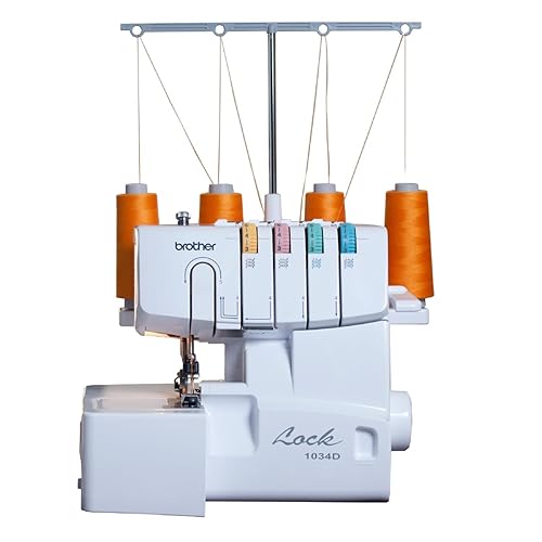 Brother Serger, 1034D, Heavy-Duty Metal Frame Overlock Machine, 1,300 Stitches Per Minute, Removeable Trim Trap, 3 Included Accessory Feet, White - 1034D