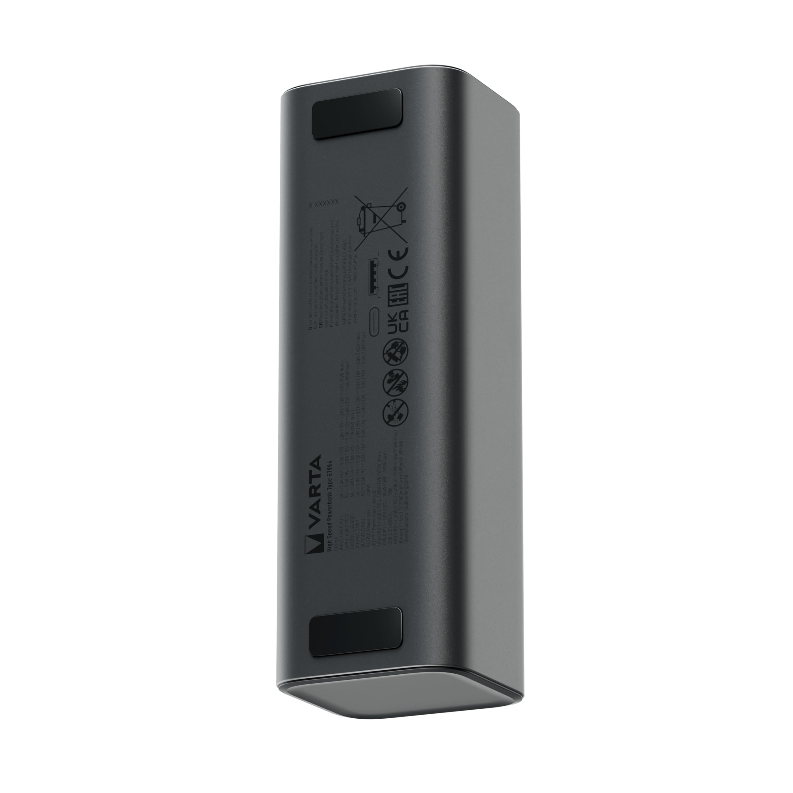 VARTA Powerbank 27000 mAh, High Speed, 140 W alluminio | per Laptop, smartphone, Tablet e Drohne, 2x USB C PD, 1x USB A Quick Charge 18 W, Smart Display, flugtauglich
