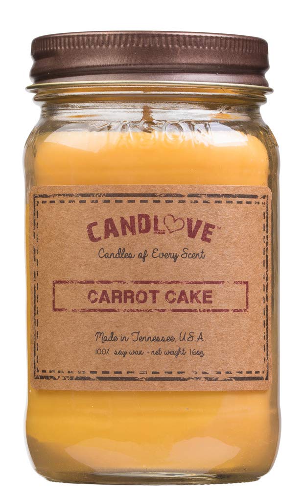 Carrot Cake Scented Soy Candle - Non-Toxic, Handmade & Hand Poured - Long Burning, Highly Scented All Natural Clean Burning Candle (16 OZ Mason Jar) Made in USA