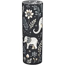 White Leaves Elephant Flower Vase Cylinder Plastic Small Vase Slim 3.9 Inch for Home Decor Living Room Office and Centerpieces
