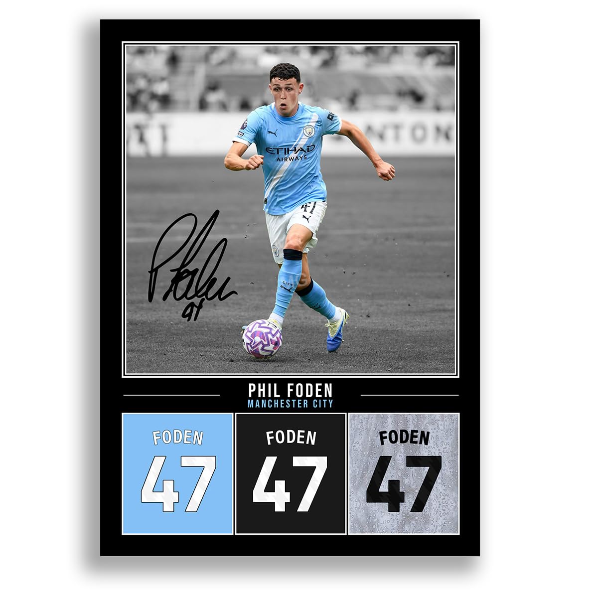 Phil Foden Manchester City Signed Photo Poster Print Picture Display Framed Autograph Memorabilia for Football Fans Gift Man City England (A4 poster Only Black)