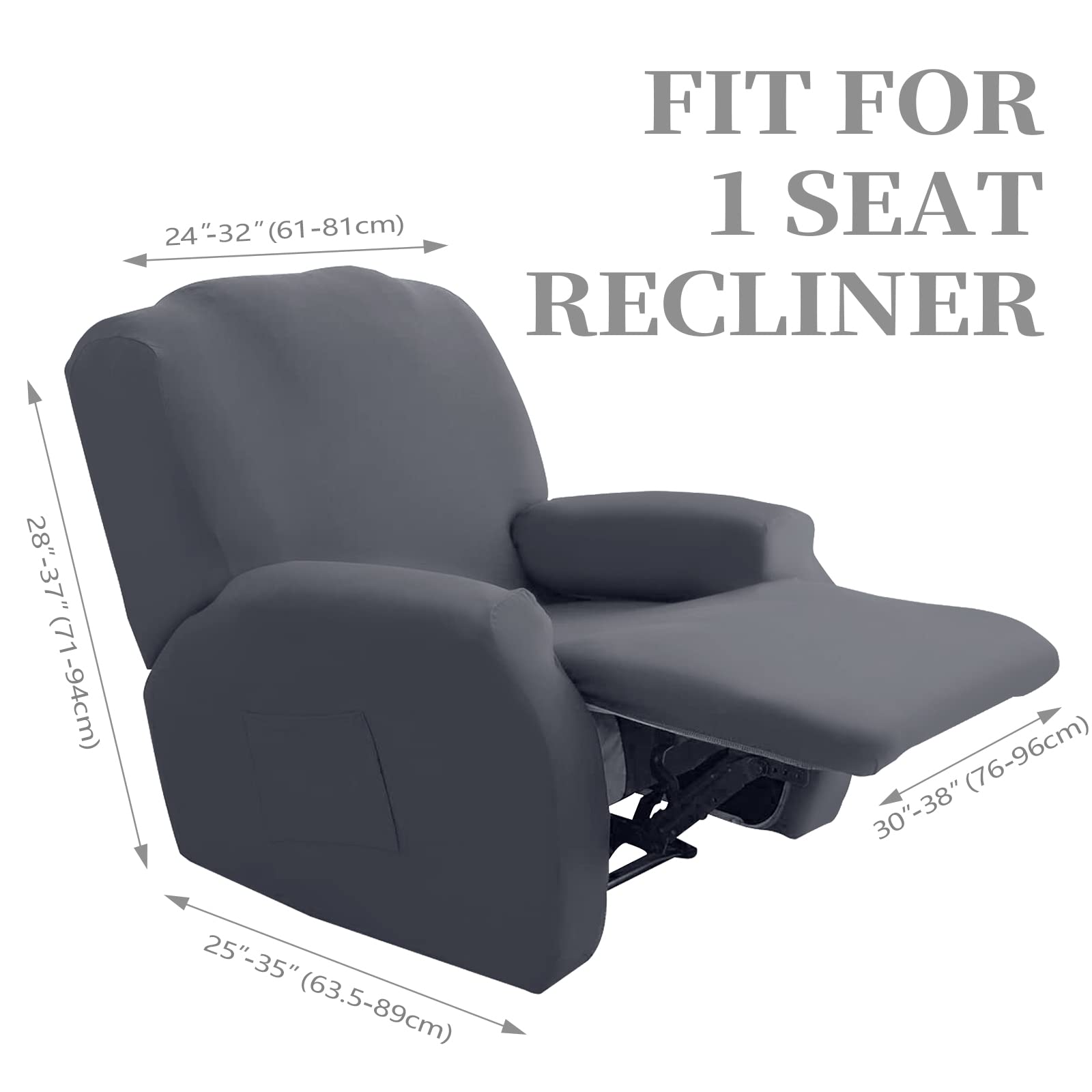 FIGOOO Copripoltrona Relax Reclinabile Copripoltrona 1 Posto Elasticizzato Relax Universale con Tasche 4-Pezzi Fodere per Poltrona Relax Lavabile Rimovibile Coprisedile Chivas,Grigio