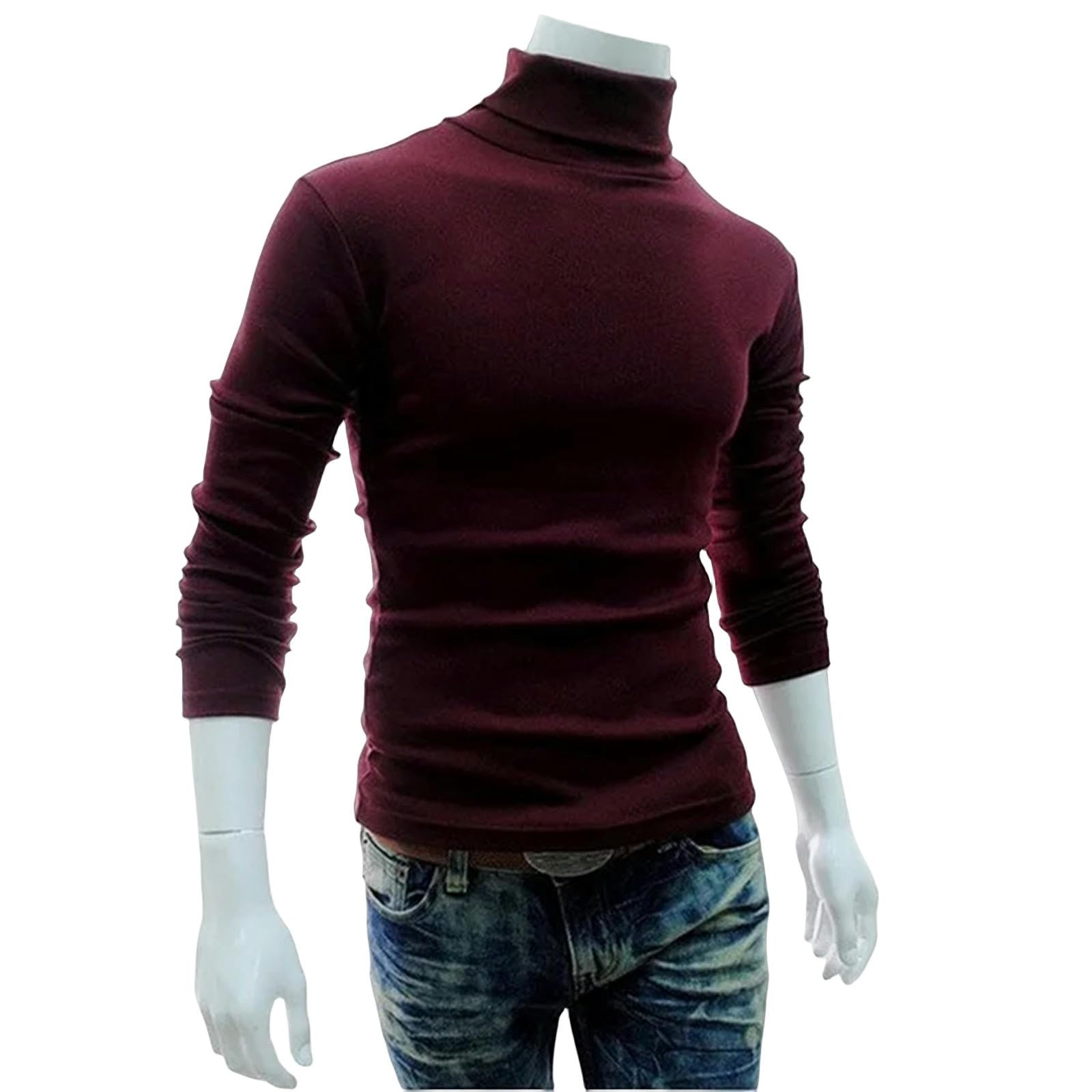 MdybF Sweter męski męski golf swetry cienkie czerwone wino swetry sweter dla mężczyzn solidny biuro bawełna dzianina
