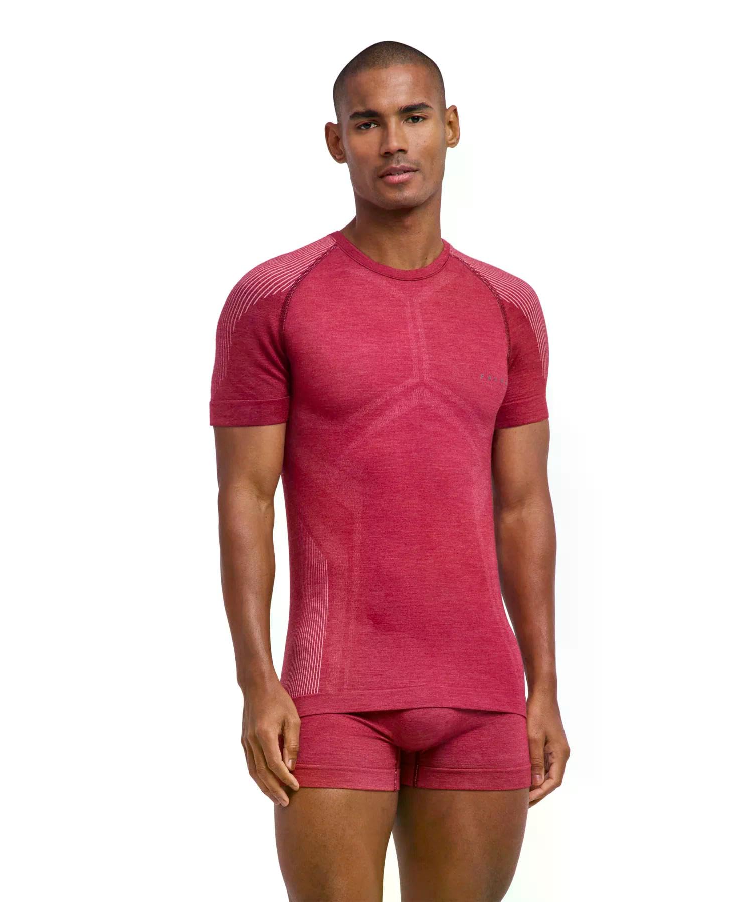 FALKE Mężczyźni Warstwa podstawowa (góra) Wool-Tech Light M S/s Ts wełna materiał funkcjonalny regulujące klimat 1 Sztuka, Czerwony Ruby 8830, M