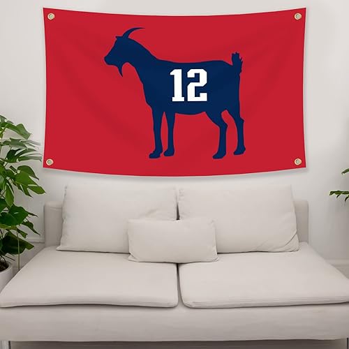 Miniatura 4 de Tom Brady #12 Bandera de cabra de 3 x 5 pies, divertido póster duradero de pared de cueva de hombre con 4 ojales de latón. Esta hermosa pancarta