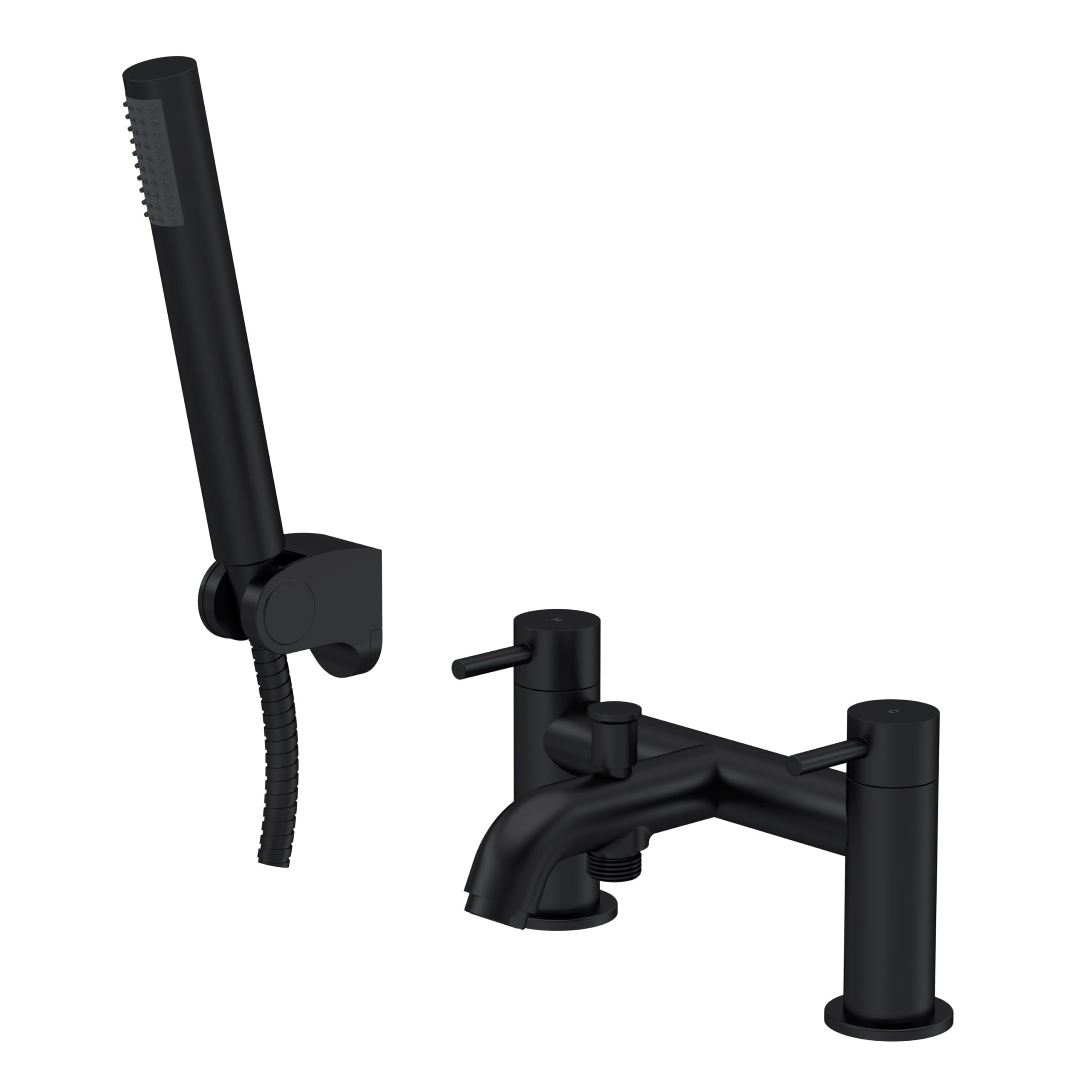 Balterley Bath Mixer Tap with Shower Kit, Dual Lever Round Bath Filler Tap, Round Head Showers for Bathrooms, Bathroom Taps with Shower Head and Hose Set - 228 x 150 x 119mm (Matt Black)