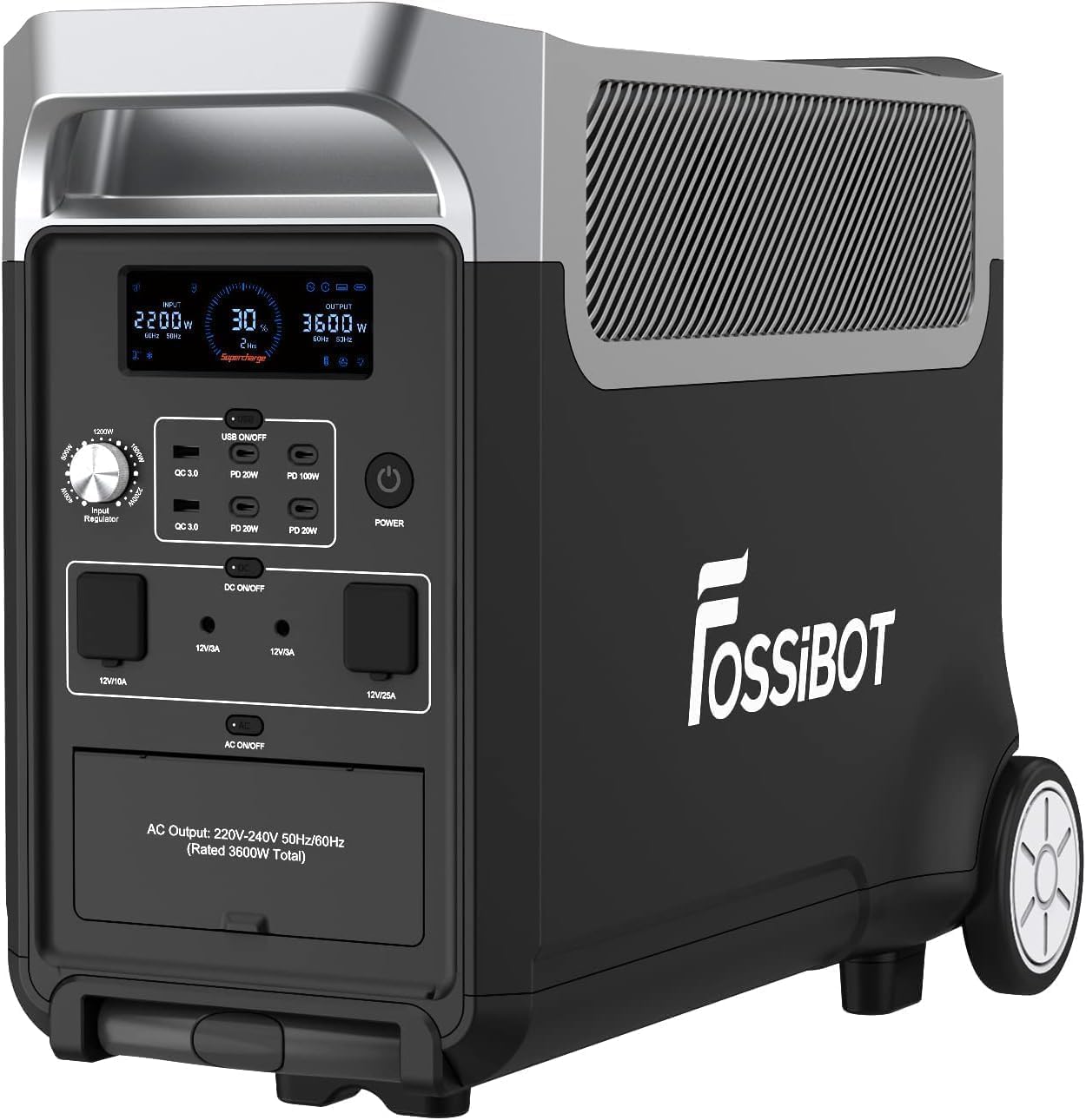FOSSiBOT F3600 Pro Estacion de Energia Portatil, Batería LiFePO4 de 3840 WH, Ampliable hasta 11,52 kwh, Salida de CA de 3600 W, Entrada Solar de 2000 W, Generador Solar Portatil el Acampada, Camping