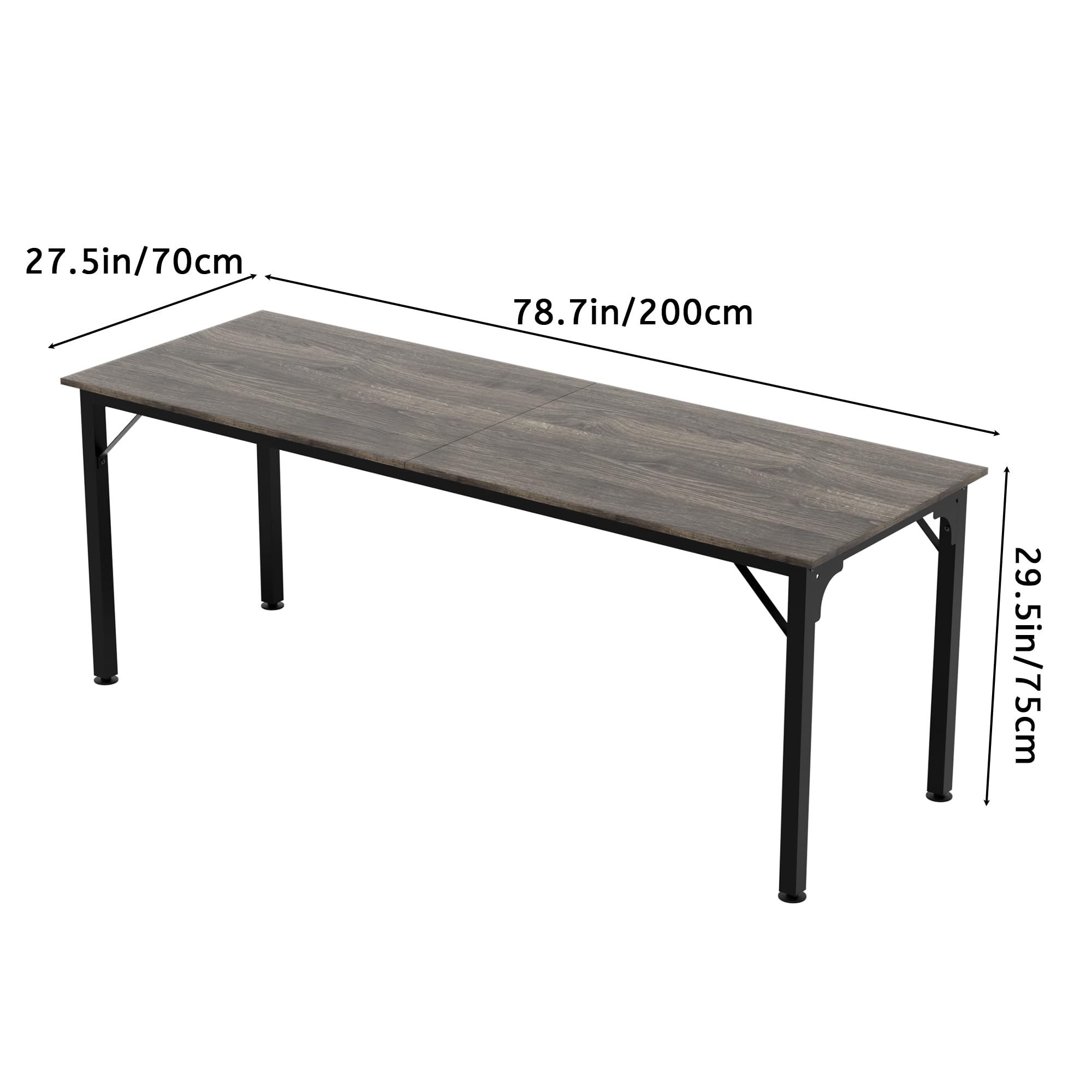 Grand Bureau d'Ordinateur Extra Long 200 cm, Bureau Informatique XXL en Bois et Métal, Double Poste de Travail pour 2 Personnes, Bureau de Maison et Bureau à Domicile