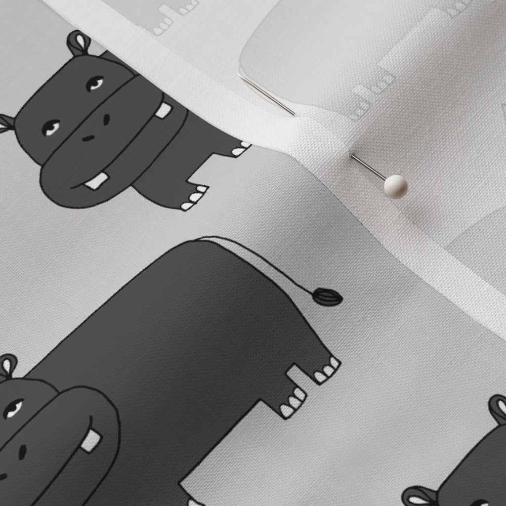 Spoonflower Fabric - Happy Hippo Grey Triangle Kids Nursery Boy Monochrome Printed on Petal Signature Cotton Fabric by The Yard - Sewing Quilting Apparel Crafts Decor