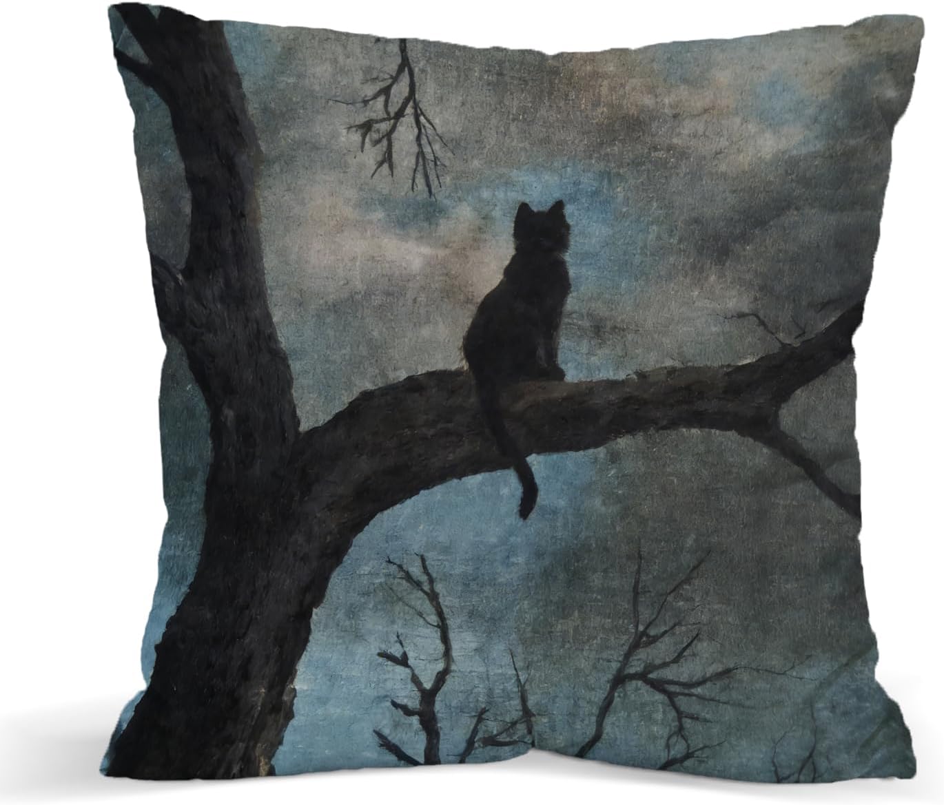 Black Cat Throw Pillow Cover, Moody Gothic Cottagecore Decorative Cushion Cover for Couch Sofa Bed Bedroom Dark Academia Farmhouse Home Decor 18x18 Inch