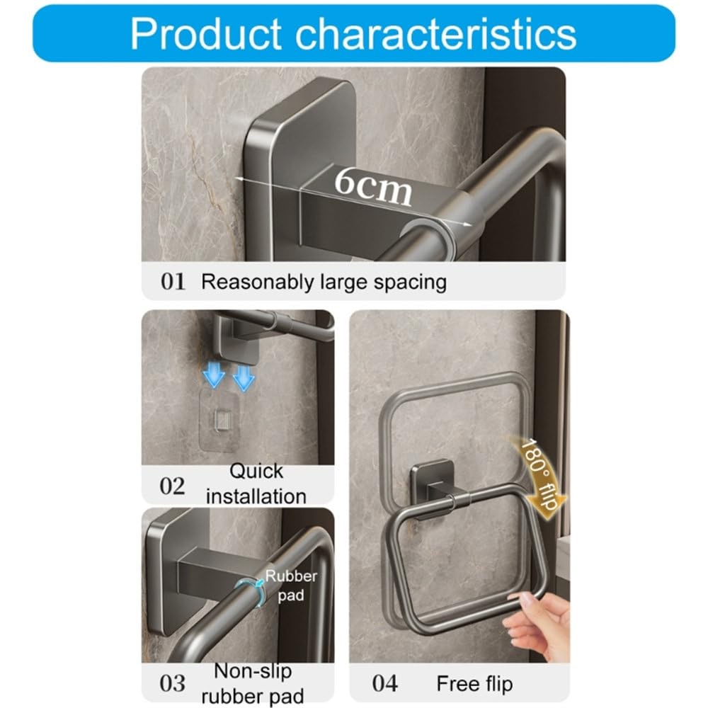 XBTGS Toallero giratorio montado en la pared, accesorios de baño, toallero para baño, toallero para baño, gris pistola, redondo, gris pistola, redondo