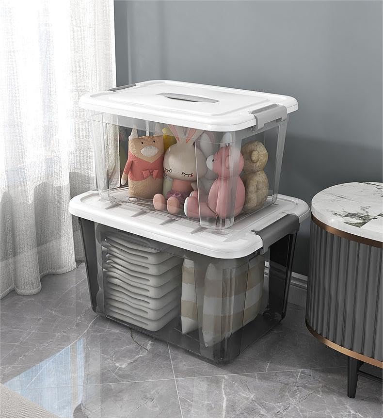 Image of Ash & Roh Stackable Transparent Storage Containers with Locking Lids, Clear Plastic Bins for Pantry, Office, and Bedroom Organization (Medium-25cm*34cm*18cm pack of 3)