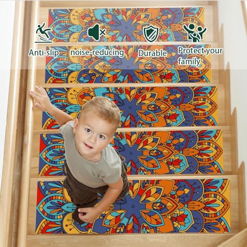 Alfombras antideslizantes para escaleras de madera con diseño psicodélico pack de 15 5