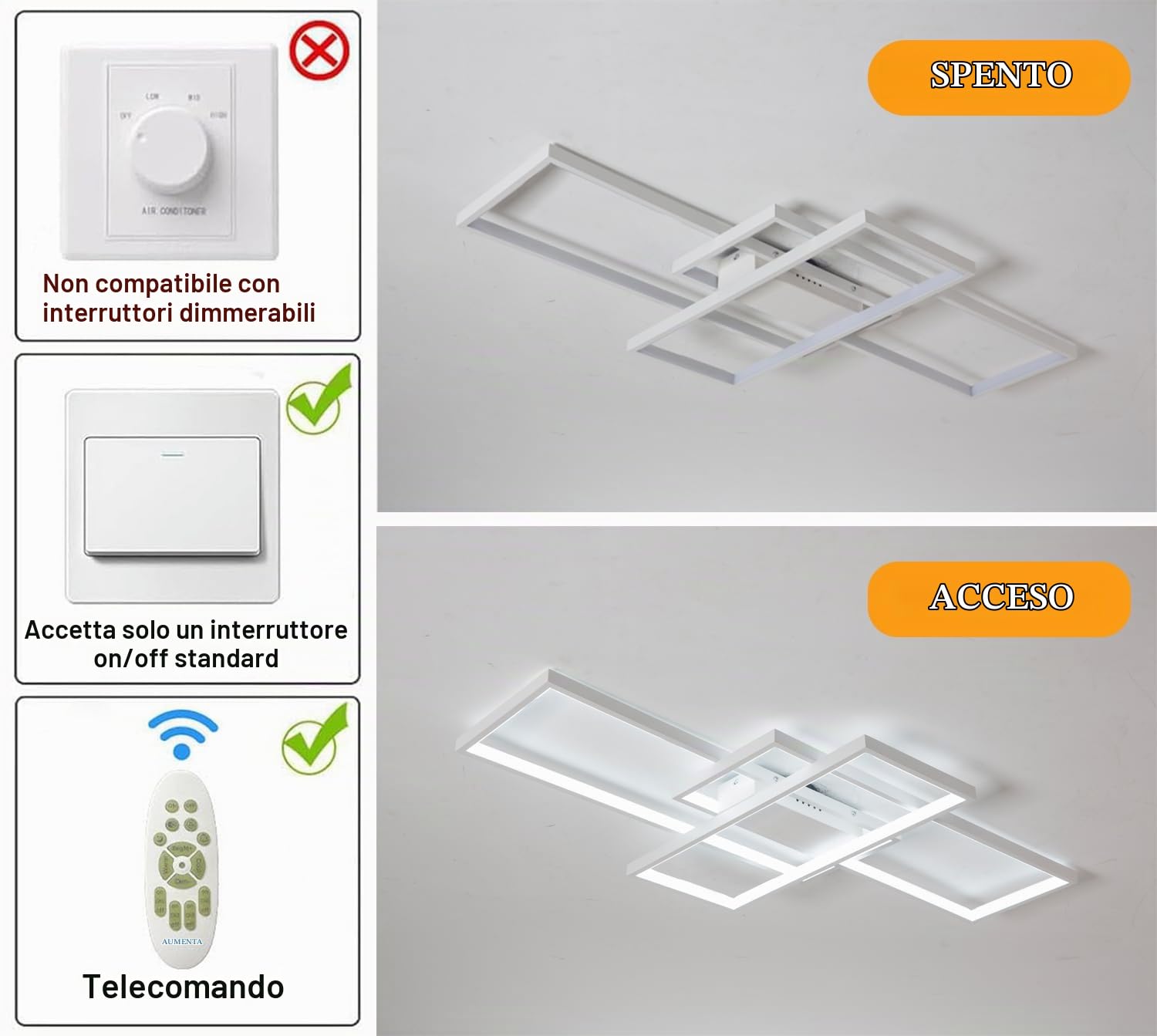 TYJY Plafoniera LED Soffitto 105W Dimmerabile, 140cm Lampadario Soggiorno | Moderno Plafoniera Bianco Rettangolare con Telecomando, 3000K-6000K, Funzione Memoria, per Soggiorno, Camera da Letto, Cucina