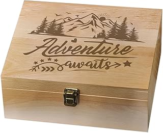 arricraft 1 Pc Wooden Memory Keepsake Box, Adventure Awaits Memory Box w...